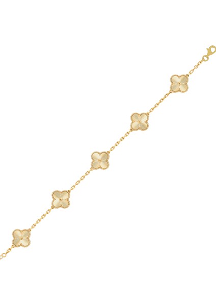 925 Ayar Gümüş Altın Yaldızlı Lazer İşlemeli Alhambra 5'li Yonca Bileklik