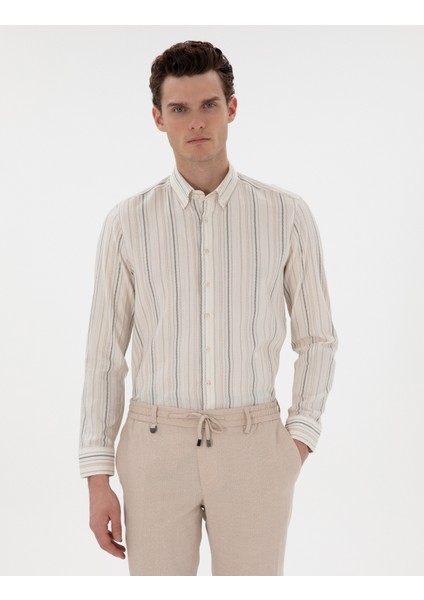 Erkek Haki Regular Fit Uzun Kollu Gömlek 50305058-VR027