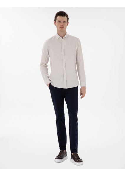 Erkek Bej Slim Fit Çizgili Uzun Kollu Gömlek 50301583-VR011 fırsatları