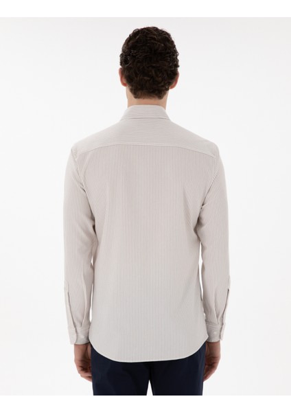 Erkek Bej Slim Fit Çizgili Uzun Kollu Gömlek 50301583-VR011 indirimleri