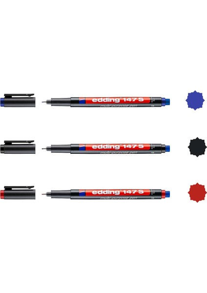 147 S Permanent Silgili Asetat Kalemi 0.3 mm 3 Renk Set