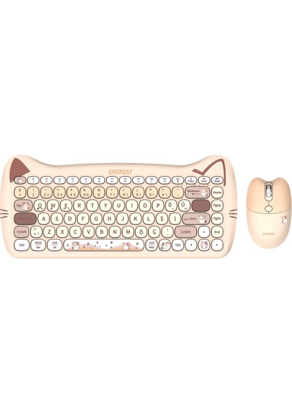 KM-6285 Catty Mını Renkli Tuşlu Bej 2.4 Ghz + Bt Kablosuz Q Multimedia Klavye + Mouse Set