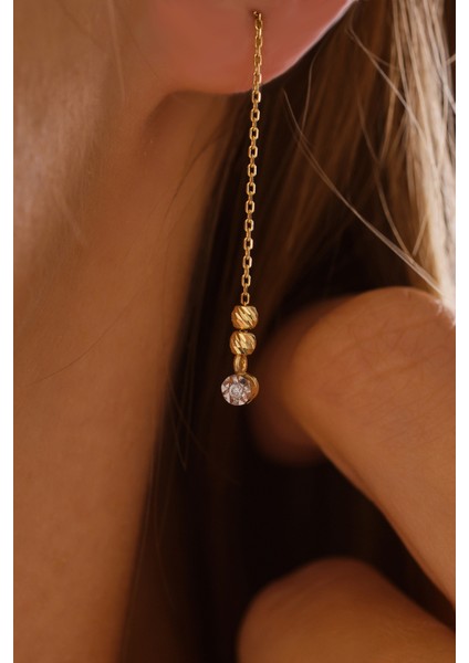 14 Ayar Altın Mini Dorika Toplu Pırlanta Küpe Efektli modelleri