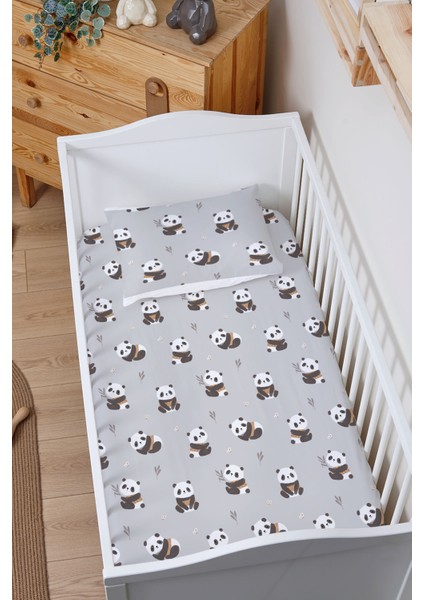 Organik Bebek Boy Lastikli Çarşaf Seti - Sevimli Bambu Dostu Panda