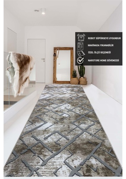 Kahve Gri Kaymaz Taban Yıkanabilir Kesme Yolluk Salon Mutfak Oturma Odası Halı