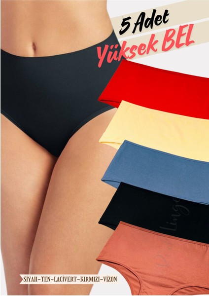 Pamuklu Kadın Yüksek Bel Külot 5'li Paket (Büyük Beden-Battal-Bato)