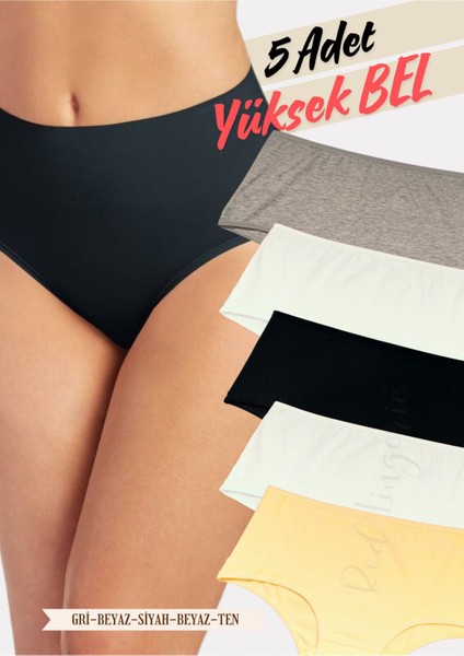 Pamuklu Kadın Yüksek Bel Külot 5'li Paket (Büyük Beden-Battal-Bato)