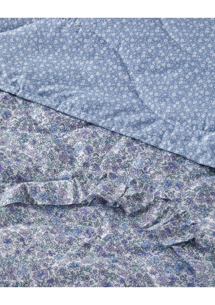 Floral Euphoria Fırfırlı Çift Kişilik Yatak Örtüsü Takımı 200 x 220 cm Mavi modelleri