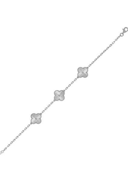 925 Ayar Gümüş Altın Yaldızlı Lazer İşlemeli Alhambra 3'lü Yonca Bileklik