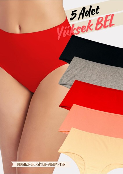 Pamuklu Kadın Yüksek Bel Külot 5'li Paket (Büyük Beden-Battal-Bato)