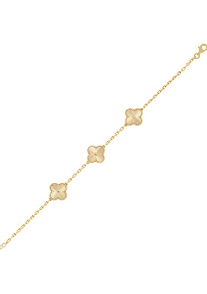 925 Ayar Gümüş Altın Yaldızlı Lazer İşlemeli Alhambra 3'lü Yonca Bileklik