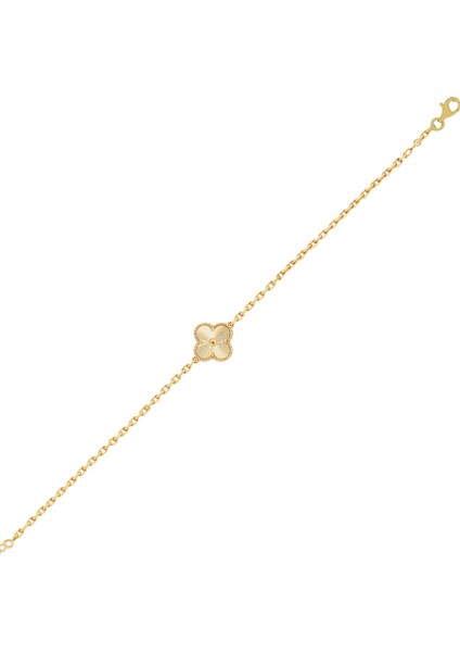 925 Ayar Gümüş Altın Yaldızlı Lazer İşlemeli Alhambra Yonca Bileklik