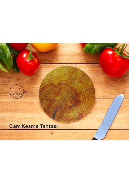 Cam Kesme Tahtası* Mutfak Tahtası 32 cm Ahşap Görünümlü