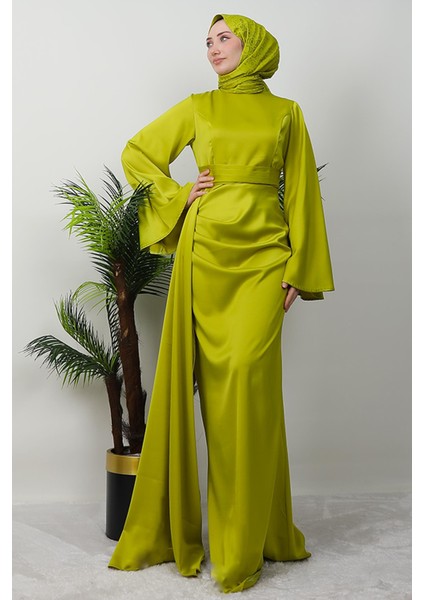 Yasemin Saten Abiye Yağ Yeşil