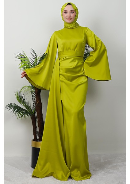 Yasemin Saten Abiye Yağ Yeşil modelleri