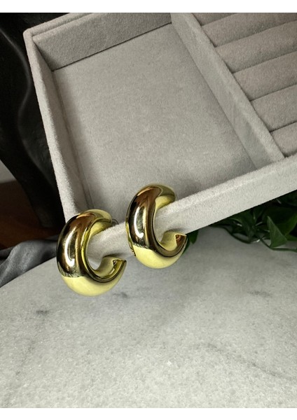 Bombeli Kalın Gold Küpe