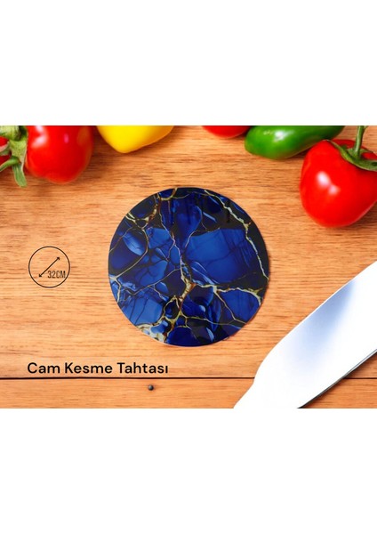 Cam Kesme Tahtası* Mutfak Tahtası 32 cm Beton Lacivert Altın Görünümlü