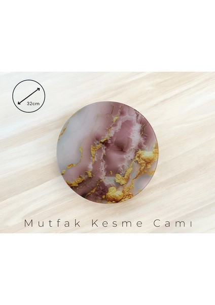 Cam Kesme Tahtası* Mutfak Tahtası 32 cm Mermer Pembe Altın Görünümlü modelleri