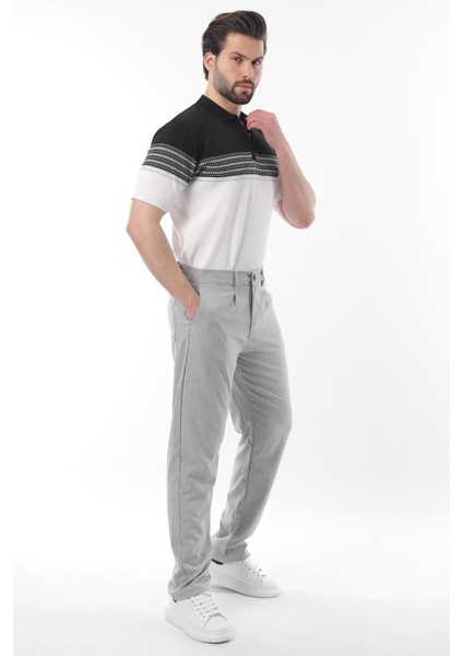 Lacivert Fermuarlı Polo Yaka Desenli Erkek T-Shirt E7296