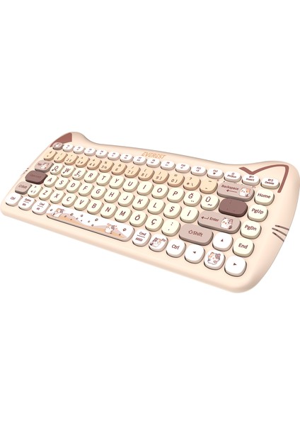 KM-6285 Catty Mını Renkli Tuşlu Bej 2.4 Ghz + Bt Kablosuz Q Multimedia Klavye + Mouse Set