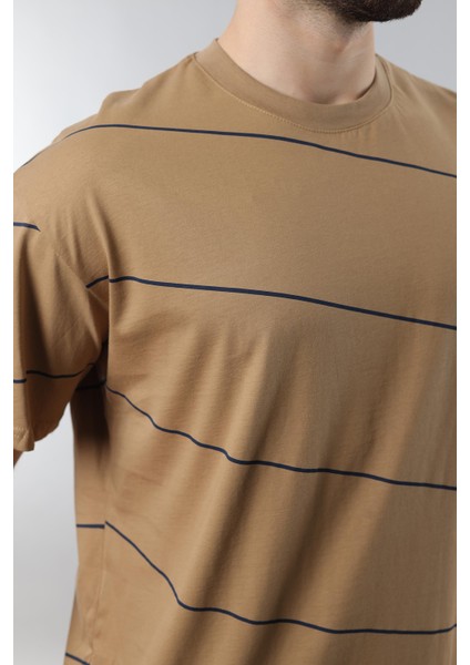 Kapuçino Bisiklet Yaka Basic Çizgili Erkek T-Shirt E7102 modelleri