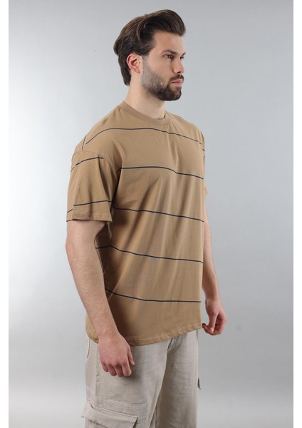 Kapuçino Bisiklet Yaka Basic Çizgili Erkek T-Shirt E7102 fırsatları