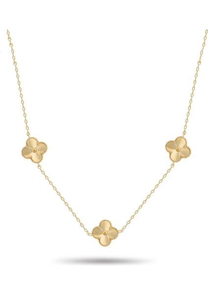 925 Ayar Gümüş Altın Yaldızlı Lazer İşlemeli Alhambra 3'lü Yonca Kolye