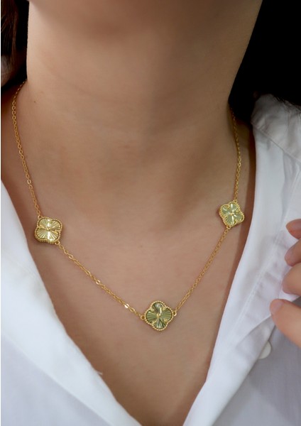 925 Ayar Gümüş Altın Yaldızlı Lazer İşlemeli Alhambra 3'lü Yonca Kolye fiyatları