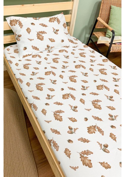 Organik Tek Kişilik Lastikli Çarşaf Seti - Sonbahar Yaprakları fiyatları
