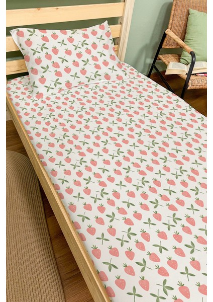 Organik Tek Kişilik Lastikli Çarşaf Seti - Tatlı Çilek Bahçesi fiyatları