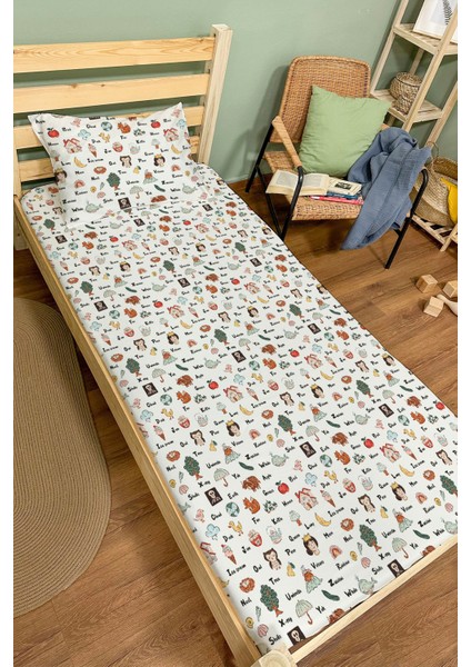 Organik Tek Kişilik Lastikli Çarşaf Seti - Eğlenceli Kelimeler