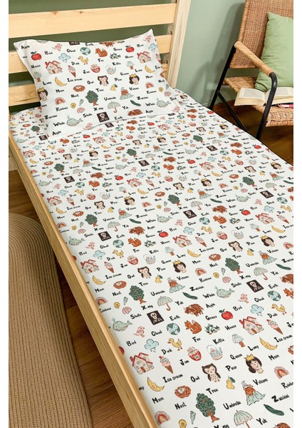 Organik Tek Kişilik Lastikli Çarşaf Seti - Eğlenceli Kelimeler fiyatları