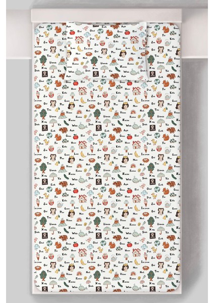 Organik Tek Kişilik Lastikli Çarşaf Seti - Eğlenceli Kelimeler modelleri