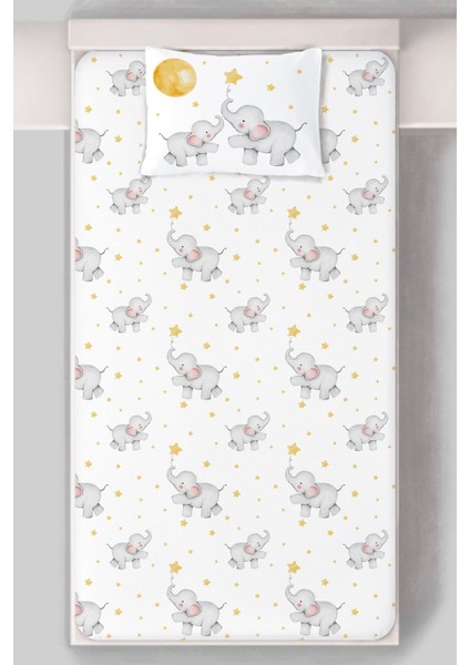Organik Tek Kişilik Lastikli Çarşaf Seti - Hayalperest Fil modelleri