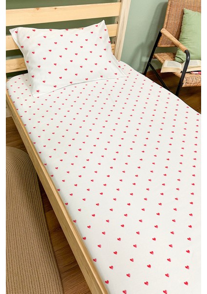 Organik Tek Kişilik Lastikli Çarşaf Seti - Kalp Yağmuru fiyatları