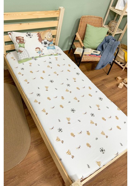 Organik Tek Kişilik Lastikli Çarşaf Seti - Şampiyon Minik Aslan