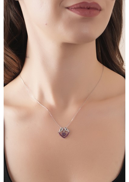 925 Ayar Gümüş Rodyum Kaplamalı Pembe Taşlı Aşık Kuşlar Gümüş Kolye fiyatları