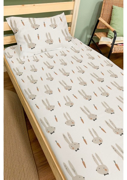 Organik Tek Kişilik Lastikli Çarşaf Seti - Papyonlu Tavşan fiyatları