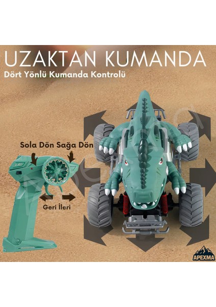 Oyuncak 2.4ghz Uzaktan Kumandalı Full Fonksiyon Şarjlı Süspansiyonlu Dinozor Şekilli Off-Road Araba Yeşil
