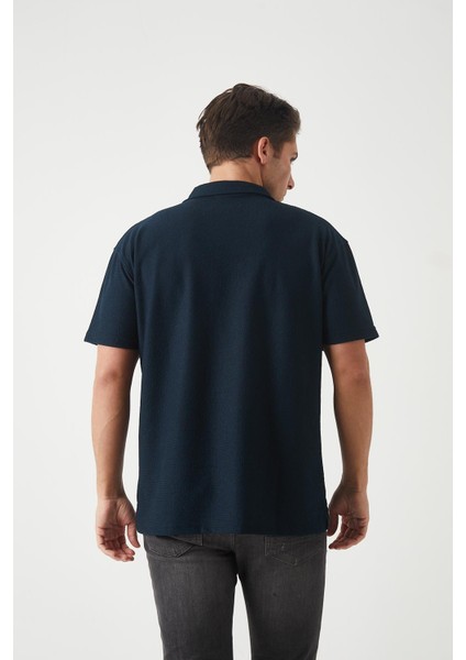 Havlu Kumaş Polo Yaka Erkek T-Shirt - Lacivert