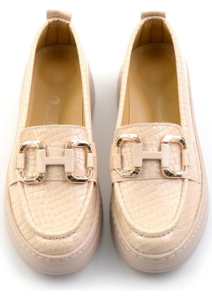 Nude Rugan Kroko Kadın Loafer Ayakkabı K01536194511