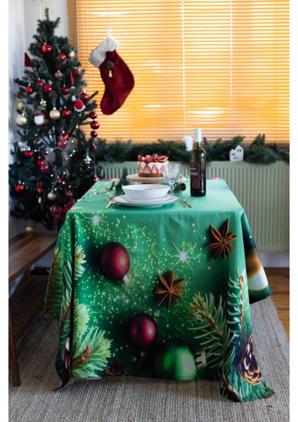 Klasik Yılbaşı Desenli Sıvı Geçirmez,leke Tutmaz,özel Kumaş Tasarımlı Masa Örtüsü 145 x 225 fiyatları