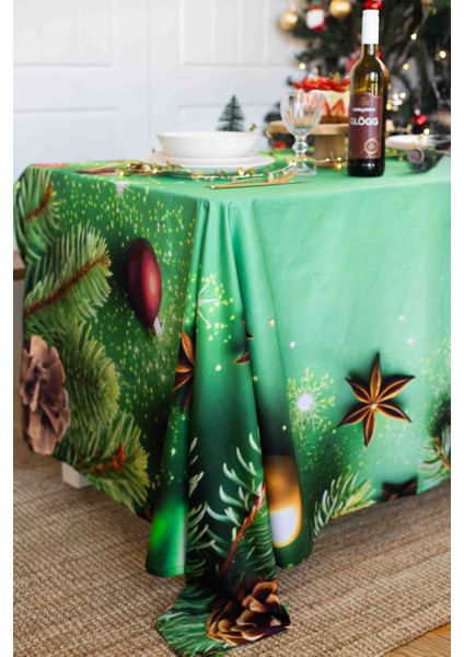 Klasik Yılbaşı Desenli Sıvı Geçirmez,leke Tutmaz,özel Kumaş Tasarımlı Masa Örtüsü 145 x 225 modelleri