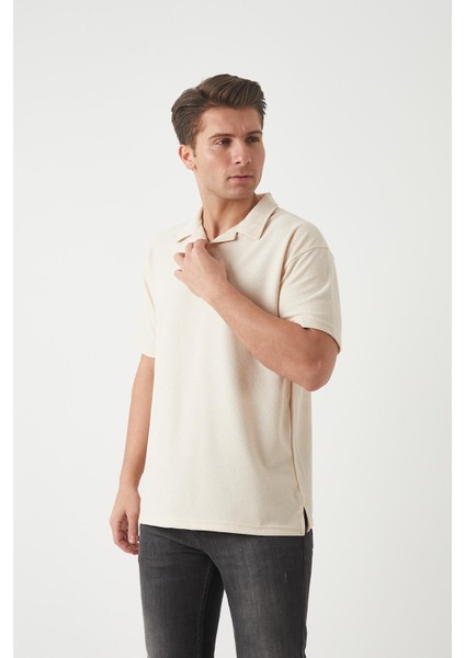 Havlu Kumaş Polo Yaka Erkek T-Shirt - Bej fırsatları