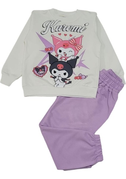 Kız Çocuk Kuromi Baskılı Uzun Kollu Pamuklu Mevsimlik Pijama Takımı