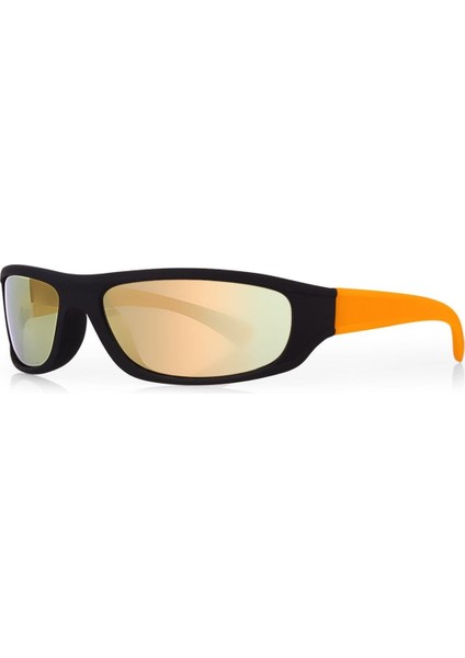 Bisiklet Güneş Gözlüğü Siyah Mat Çerçeve Turuncu Sap Sarı Aynalı Cam 3007