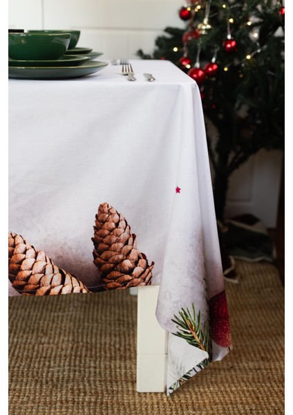Pamuklu, Geleneksel Yılbaşı Desenli Sıvı Geçirmez,leke Tutmaz Özel Kumaş Masa Örtüsü 145 x 225