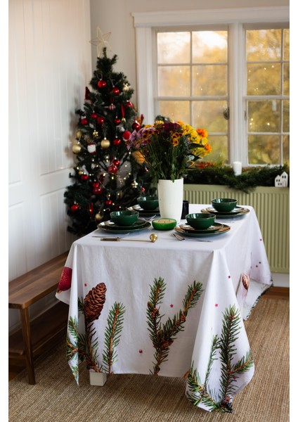 Pamuklu, Geleneksel Yılbaşı Desenli Sıvı Geçirmez,leke Tutmaz Özel Kumaş Masa Örtüsü 145 x 225 modelleri