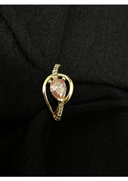 Pembe Damla Taş Model Gold Kaplama Yüzük
