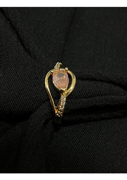 Pembe Damla Taş Model Gold Kaplama Yüzük